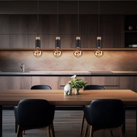 Globo Lighting - led Hängelampe Esstischlampe 4 flammig Pendelleuchte Holzlampe Wohnzimmerleuchte, Holz Metall dunkelbraun schwarz, 4x 7W 4x 806lm von GLOBO LIGHTING
