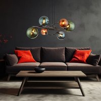 Led Pendelleuchte Hängeleuchte Esszimmerlampe Retro Glas Esstischlampe Wohnzimmerleuchte, grün petrol bronze, 6x 3,5W 6x 350lm warmweiß, DxH 65 x 120 von GLOBO LIGHTING