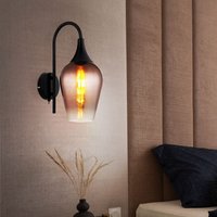 Led Wandleuchte Glas kupfer Wohnzimmerleuchte Wand Retro Wandlampe schwarz Metall, 7W 720lm warmweiß, LxBxH 23,5x15x36 cm von GLOBO LIGHTING