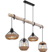 Hängeleuchte Holzbalken Hängelampe Hanfseil Retro Holz Käfig-Design Esszimmerlampe hängend 4 Flammig, Kabel schwarz, 4x E27, LxBxH 105x21x120 cm von GLOBO LIGHTING