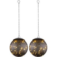 Globo Lighting - Hängeleuchte Solar Pendelleuchte Solarlampe rauch Solarleuchte Kugel, 20x led warmweiß, DxH 15x50 cm, 2er Set von GLOBO LIGHTING