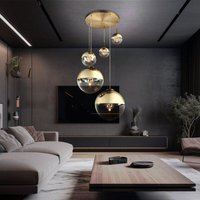 Hängeleuchte Wohnzimmerlampe Esstischlampe 5 flammig led Pendellampe Glas gold, 5x 3,7W 5x 320lm warmweiß, DxH 65 x 150 cm von GLOBO LIGHTING