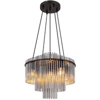 Kronleuchter Glasstäbe rauch klar Esszimmerleuchte Luster Wohnzimmerlampe Rauchglas, Metall schwarz, 5x E27 Fassung, DxH 50x120 cm von GLOBO LIGHTING