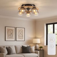 LED Deckenventilator mit Fernbedienung Deckenleuchte Holz Ventilatorlampe Rauchglas, Metall Glas, 5x 6,5W 806Lumen warmweiß, DxH 55x21,5 cm von GLOBO LIGHTING