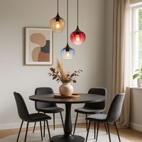 LED Hängelampe 3 flammig Esszimmerleuchte Pendellampe Retro Glas Wohnzimmerlampe, Rot Amber Blau, 3x 7W 806Lm warmweiß, DxH 45 x 150 cm von GLOBO LIGHTING