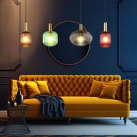 LED Pendelleuchte Hängelampe Esszimmerleuchte 4-flammig Retro Designlampe, Bunte Glasschirme, Metall, messing schwarz, 4x 7W 4x 806lm warmweiß , LED Pendelleuchte Hängelampe Esszimmerleuchte 4-flammig Retro Designlampe, Bunte Glasschirme, Metall, messing schwarz, 4x 7W 4x 806lm warmweiß , von GLOBO LIGHTING