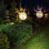 Led Solarlampe Erdspieß Gartendeko Ahornblätter Terrassenlampe Steckleuchte, silber grau, warmweiß, DxH 12x91,5 cm, 2er Set von GLOBO LIGHTING
