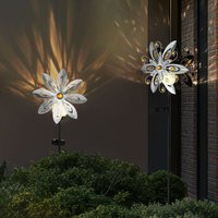 Led Solarlampe Windrad Gartendeko Erdspieß Außenlampe silber Stecklampe Beetdeko Solarleuchte, Glaskristalle, warmweiß, 2er Set von GLOBO LIGHTING