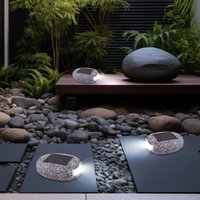 Led Solarleuchte Außenlampe Stein Design Solarsteine Wegeleuchte Gartenlampe, Kunststoff grau, Akku IP44, l 8,5 cm, 3er Set von GLOBO LIGHTING