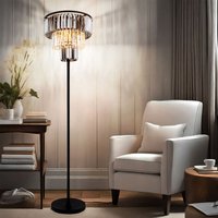 Led Stehlampe Glaskristalle Wohnzimmerlampe Standleuchte 3 flammig, Metall schwarz matt, Kristalle rauch klar, 3x 7W 806lm warmweiß, DxH 40x180 cm von GLOBO LIGHTING