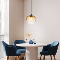 Pendelleuchte Esszimmerlampe Hängeleuchte Glas amber klar Rillen schwarz Küche von GLOBO LIGHTING