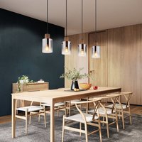 Pendelleuchte Hängelampe Holzlampe Wohnzimmerlampe 4 flammig Glas rauchfarben von GLOBO LIGHTING