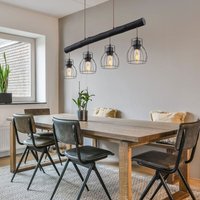 Pendelleuchte Holz Balken Hängelampe Retro Holz Wohnzimmerlampe mit vier Metallgitterschirme, schwarz matt, 4x E27, LxBxH 82,5x13,6x140 cm Pendelleuchte Holz Balken Hängelampe Retro Holz Wohnzimmerlampe mit vier Metallgitterschirme, schwarz matt, 4x E27, LxBxH 82,5x13,6x140 cm von GLOBO LIGHTING