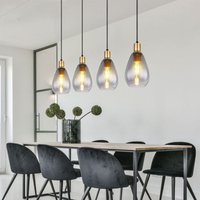 Pendelleuchte rauchglas Hängelampe 4 Flammig schwarz Wohnzimmer Deckenleuchte hängend, Metall messing, E27 Fassungen, LxBxH 90x15x120 cm von GLOBO LIGHTING