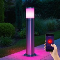 Smart Außenstehleuchte Gartenlampe Wegeleuchte Edelstahl Sockellampe silber LED Stehlampe, App Steuerung, RGB LED 5W 470Lm warm-kaltweiß, DxH 14x50 cm von GLOBO LIGHTING