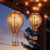 Solarlampe Gartendeko led Solarleuchte Heißluftballon Feuereffekt Außenleuchte Hängelampe Terrassenleuchte, Dekorstanzugen, braun kupfer, DxH 14 x 46 von GLOBO LIGHTING