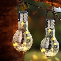 Solarlampe Solarleuchte Gartenlampe Hängelampe Dekoleuchte Terrasse, IP44 Akku, Edelstahl Glas klar, LED warmweiß, DxH 9x17,5cm, 2er Set von GLOBO LIGHTING