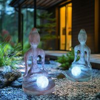 Solarleuchte Gartendeko Außenleuchte Gartenfigur Buddha Deko wetterfest, Kunststoff Glas grau bronze, 1x LED 6000K kaltweiß, H 30 cm, 2er Set von GLOBO LIGHTING