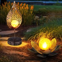 Globo Lighting - Solarleuchte Gartendeko led Außenleuchte Stehleuchte Tischlampe mit Feuereffekt Lotusblume, Flammen Design, led, 2er Set von GLOBO LIGHTING