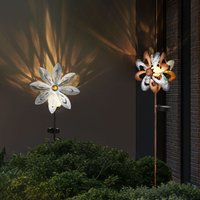 Solarleuchte Windrad Solarlampe Erdspieß Gartendeko Solar Gartenstecker gold silber, Metall, led warmweiß, 2er Set von GLOBO LIGHTING