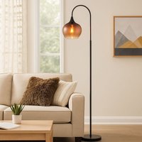 Globo Lighting - Stehlampe Bogenstehlampe Wohnzimmerleuchte Stehleuchte gebogen Glas kupfer, Metall schwarz, 1x E27, LxBxH 39 x 25 x 150 cm von GLOBO LIGHTING