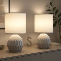 Tischlampe grau Keramik Nachttischlampe Tischleuchte Beistelllampe Wohnzimmerlampe Textil, 1x E14, DxH 12 x 23 cm, 2er Set von GLOBO LIGHTING