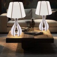 Tischleuchte Holz Nachttischleuchte weiß braun Tischlampe Textil, usb Netzteil, weiß braun, led 1,69W 190Lm kaltweiß, DxH 25x46 cm, 2er Set von GLOBO LIGHTING