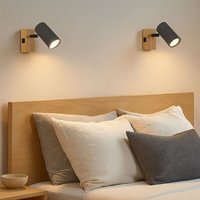 Wandlampe Wandleuchte Holzlampe Wohnzimmerlampe braun, mit verstellbarem Spot, Metall schwarz graphit braun, 1x GU10, BxH 7x10 cm, 2er Set von GLOBO LIGHTING