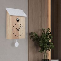 Globo Lighting - Wanduhr Holzuhr Kuckucksuhr Pendeluhr braun weiß, Lautstärke einstellbar BxH 22 x 38 cm von GLOBO LIGHTING