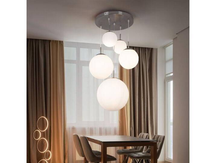 GLOBO LIGHTING Hängeleuchte, Leuchtmittel nicht inklusive, Hängeleuchte Wohnzimmerlampe 5-flammig Glas Schirm Kugel silber H 90cm, weiß GLOBO LIGHTING Hängeleuchte, Leuchtmittel nicht inklusive, Hängeleuchte Wohnzimmerlampe 5-flammig Glas Schirm Kugel silber H 90cm, weiß von GLOBO-Lighting
