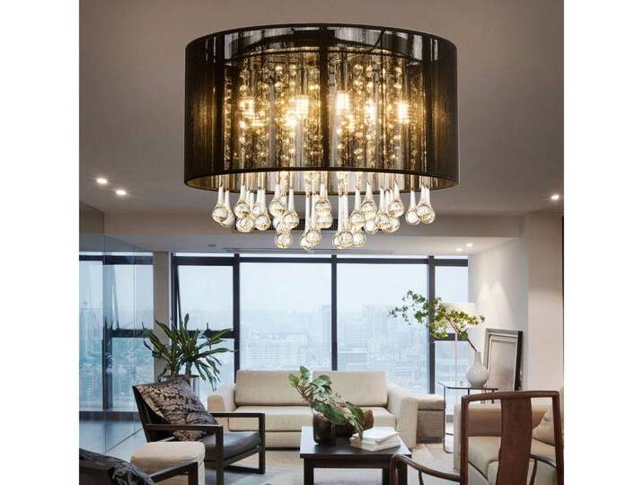 GLOBO LIGHTING LED Deckenleuchte, Leuchtmittel inklusive, LED Decken Hänge Leuchte Glas Kristall Wohn Zimmer Pendel Lampe Seide, schwarz von GLOBO-Lighting