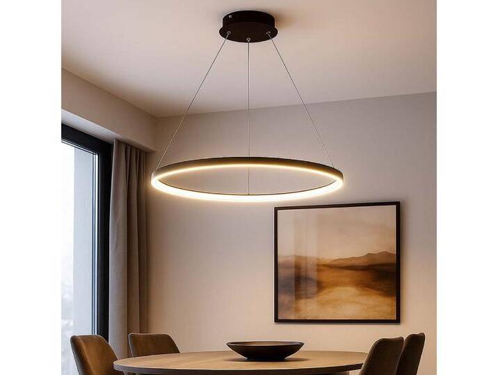 GLOBO LIGHTING LED-Hängeleuchte, LED-Leuchtmittel fest verbaut, LED Hängeleuchte Esstisch Pendelleuchte Ring schwarz LED, schwarz von GLOBO-Lighting