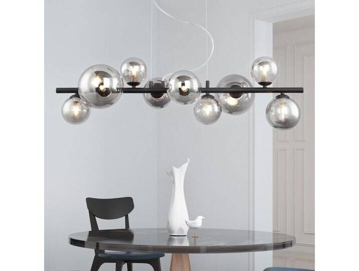 GLOBO LIGHTING LED Pendelleuchte, Leuchtmittel inklusive, Warmweiß, Pendellampe Hängeleuchte Esstischlampe LED Rauchglas 9 flammig H 120cm, schwarz von GLOBO-Lighting