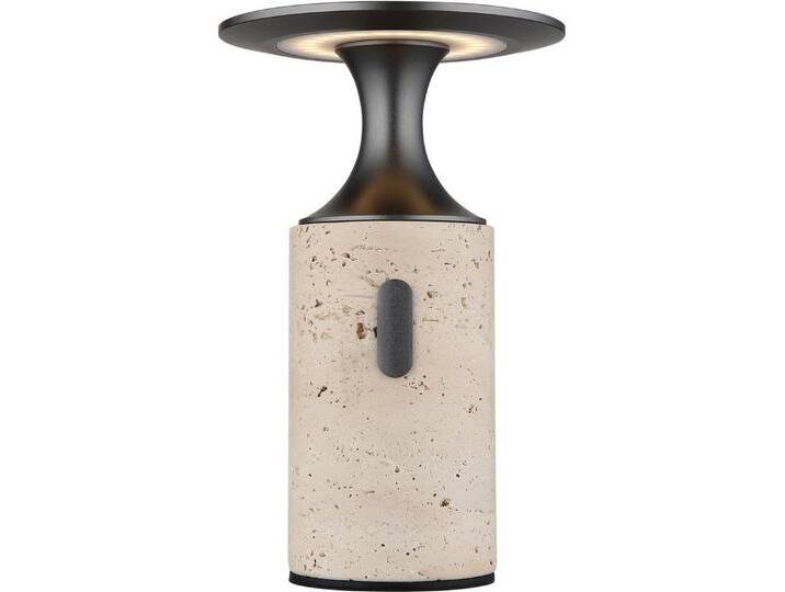 GLOBO LIGHTING LED Tischleuchte TRAVERTIN, Memoryfunktion, Timerfunktion, LED fest integriert, Warmweiß, Travertinstein Sockel, grau von GLOBO-Lighting