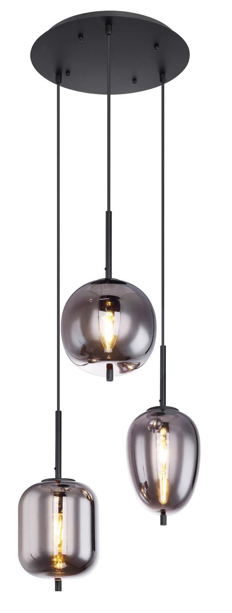 Globo Blacky Hängeleuchte schwarz, rauch 3x E14 dimmbar 46x120cm von GLOBO Lighting