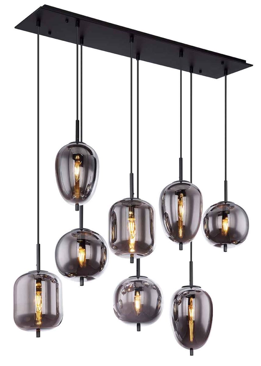 Globo Blacky Hängeleuchte schwarz, rauch 8x E14 dimmbar 94x34x120cm von GLOBO Lighting