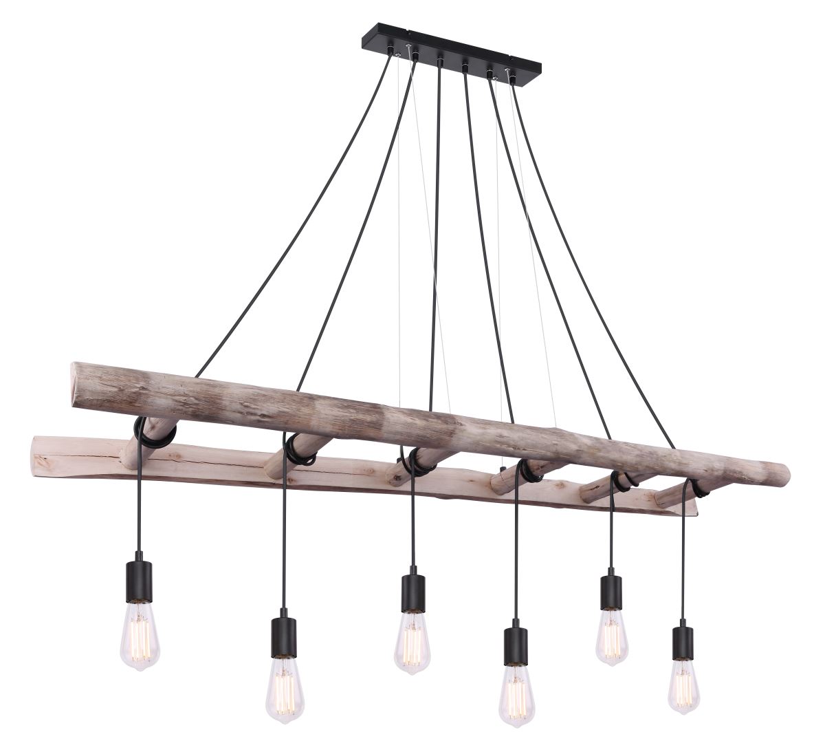 Globo Irmgard Hängeleuchte natur, schwarz 6x E27 dimmbar 160x30x192cm von GLOBO Lighting