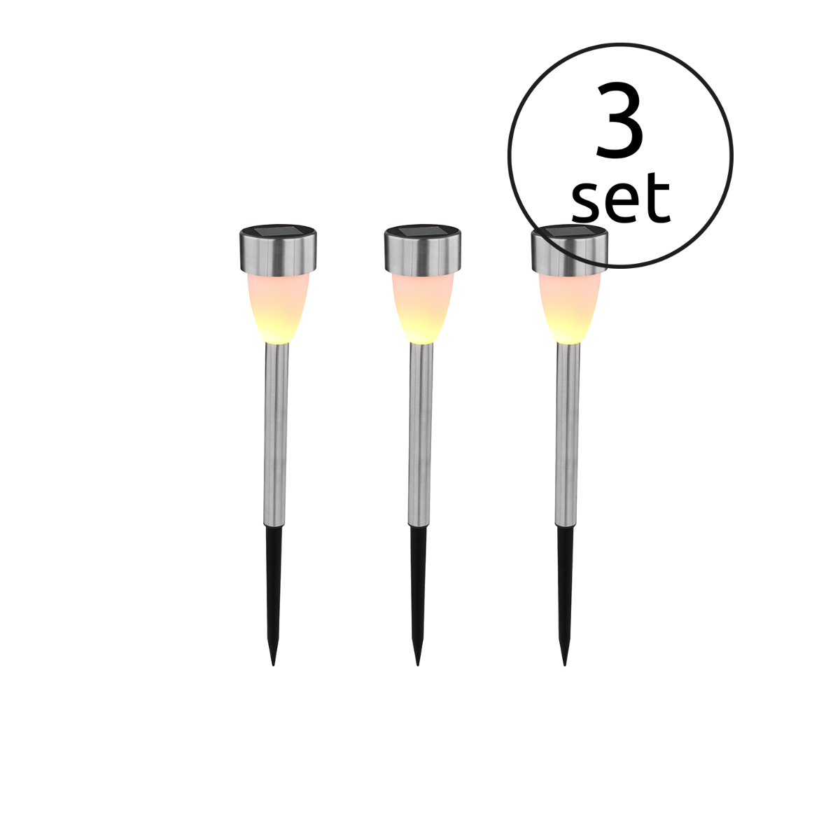 LED Solarleuchte 3er Set silber weiß satiniert Flackerlicht inkl. Erdspieß 5,5x36,5cm von Globo von GLOBO Lighting