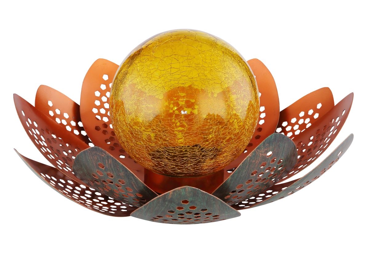 LED Solarleuchte Blüte mit Glaskugel amber grün goldfarbend 35x18cm von Globo von GLOBO Lighting