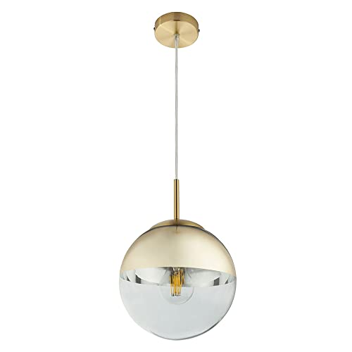 Pendelleuchte VARUS mit Glaskugel aus Klarglas & Goldfarben, Ø 20cm von GLOBO