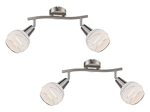 2er Set 2-flammige LED Deckenlampen / Deckenstrahler ELLIOTT mit satinierten Schirmen von GLOBO