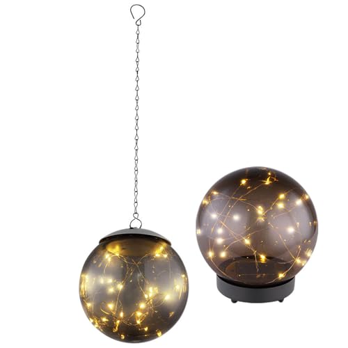2er Set LED Solar Kugel Deko Lampen Außen Steh Strahler Garten Balkon Hänge Leuchte Rauch von GLOBO