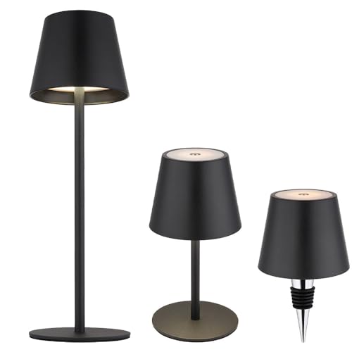 GLOBO Außenleuchte Tischlampe Akku Tischleuchte Touchdimmer Flaschenaufsatz CCT, schwarz, USB-C, LED 3W 200Lm warm-kaltweiß, DxH 11,5x36 cm von GLOBO