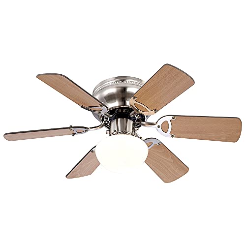 GLOBO Deckenventilator Deckenlampe Zugschalter Ventilator Rechts Linkslauf, 3 Geschwindigkeitsstufen, Flügel wendbar graphit buche, 1x E27, DxH 76 x 28 cm von GLOBO