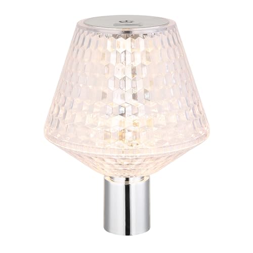 GLOBO Flaschenaufsatz Flaschenlampe Kristallleuchte Tischlampe LED Touchdimmer verchromt klar, warmweiß, DxH 12 x 15,5 cm von GLOBO