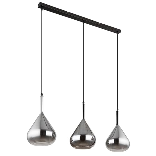 GLOBO Hängelampe 3 flammig Metall Deckenlampe Glas Pendelleuchte rauchfarben Hängeleuchte, Metall schwarz, 3x E27, LxBxH 90x20x140 cm von GLOBO