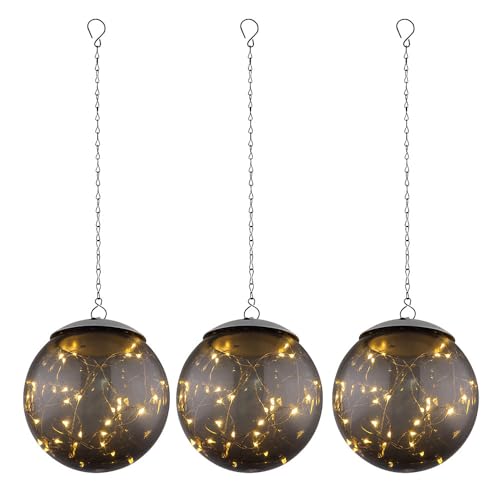 GLOBO Hängeleuchte Solar Pendelleuchte Solarlampe Rauch Solarleuchte Kugel, 20x LED warmweiß, DxH 15x50 cm, 3er Set von GLOBO