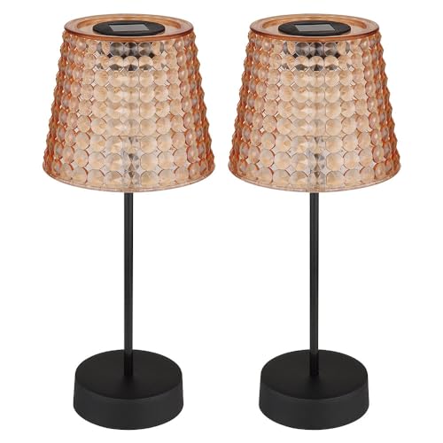 GLOBO LED Außenlampe Solarlampe Tischleuchte Gartendeko Kristallleuchte, Amber schwarz Kunststoff, Akku IP44, 3000K warmweiß, 2er Set, H 29 cm von GLOBO