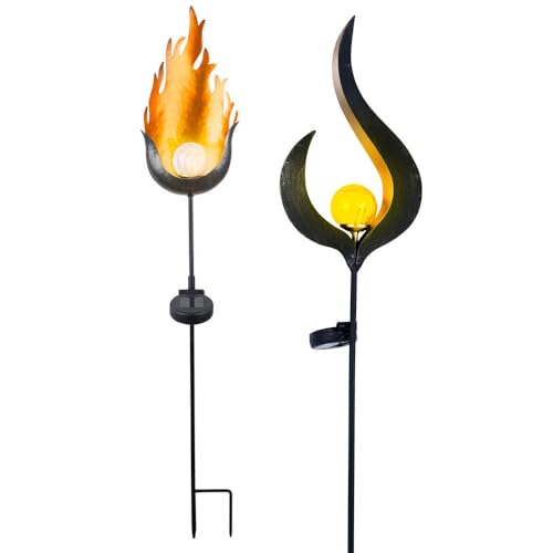 GLOBO LED Solarlampe Außenleuchte Erdspieß Gartendeko Flammen Design Stecklampe Gartenleuchte Flammen Design, 2er Set von GLOBO
