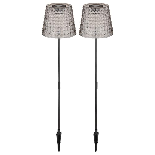 GLOBO LED Solarlampe Gartendeko Außenlampe Kristallleuchte, Rauchfarben schwarz Kunststoff, Akku IP44 Erdspieß, 3000K warmweiß, 2er Set, H 60 cm von GLOBO